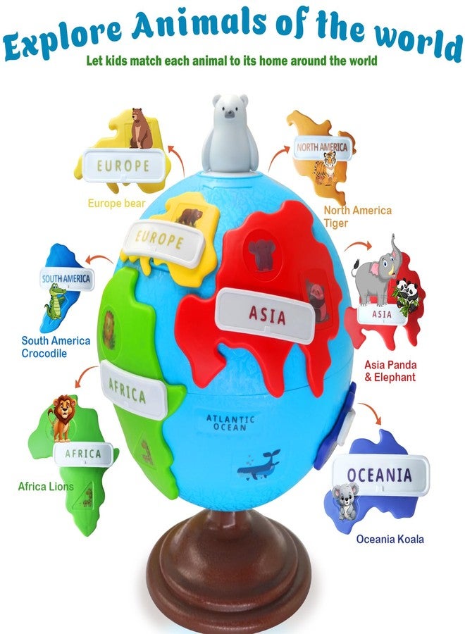 Twivah Spinning Globe for Children-Interactive Geography Learning Toy for Kid 3+, 8" Educational Puzzle Globe with 6 Continent & 12 Animial | STEM Geography Game for Kids 4-8, Preschool Birthday Gift - Image 2